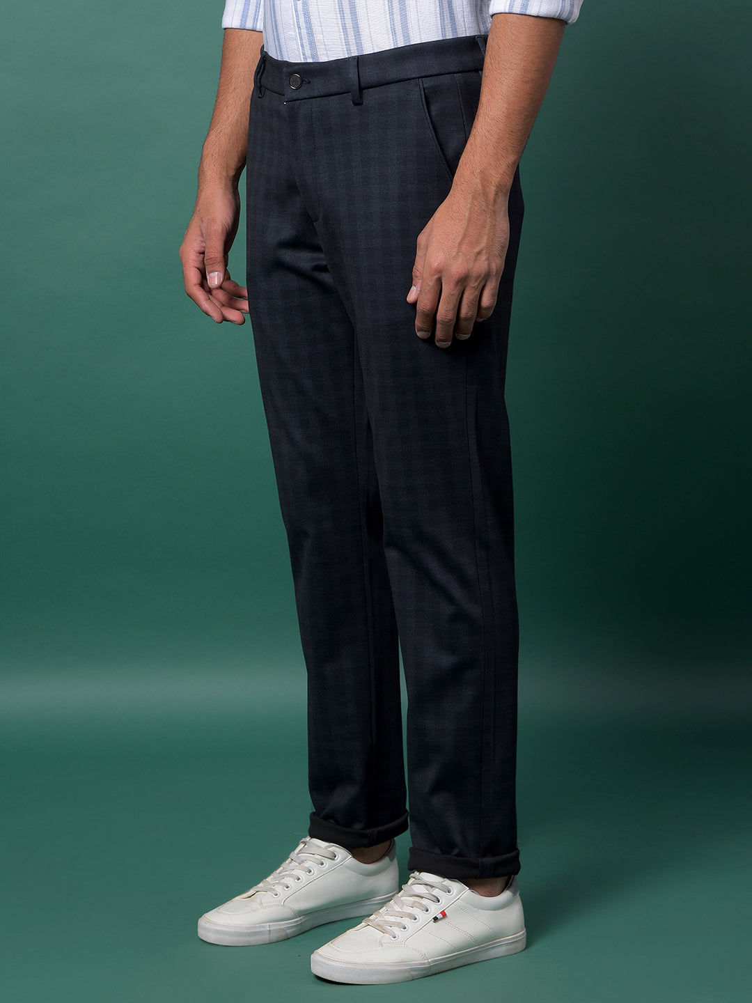 Navy Blue Checked Trousers