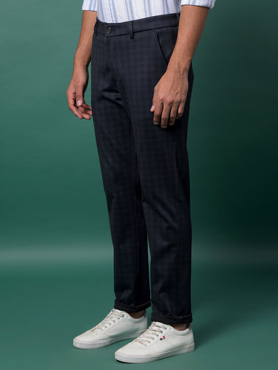 Navy Blue Checked Trousers