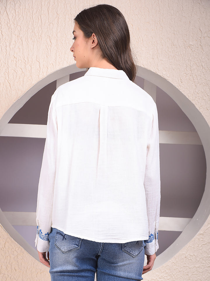 White Embroidered 100% Cotton Shirt