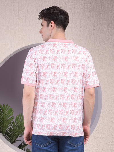 Pink Printed Polo Neck 100% Cotton T-Shirt
