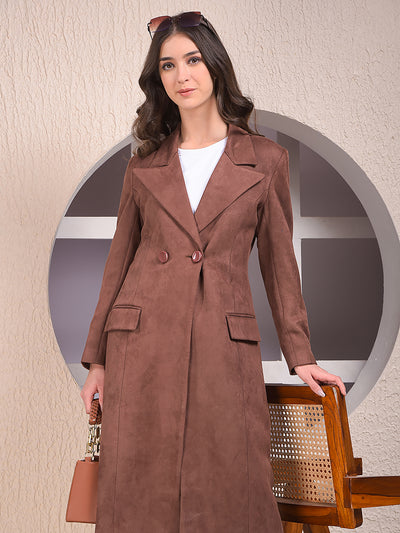 Brown Notched Lapel Double-Breasted Overcoat