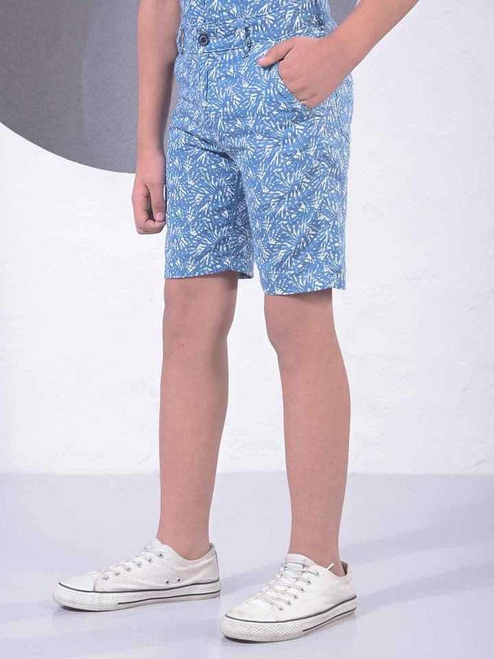 Blue Printed 100% Cotton Shorts