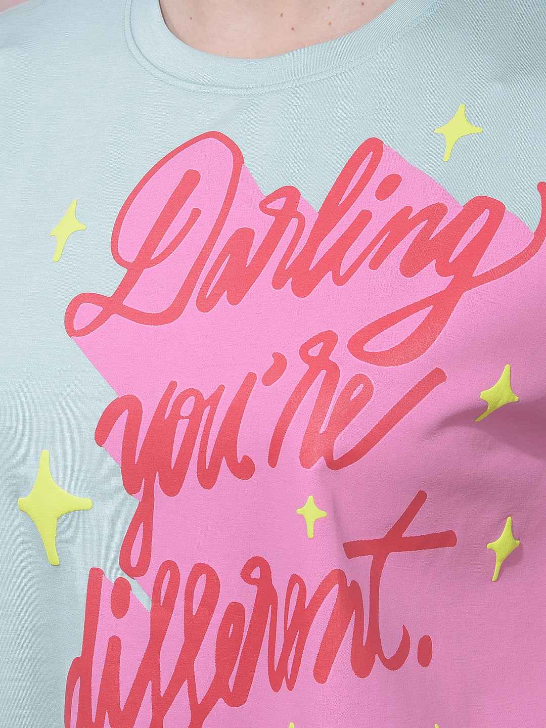 Green Typographic Print Cropped T-Shirt