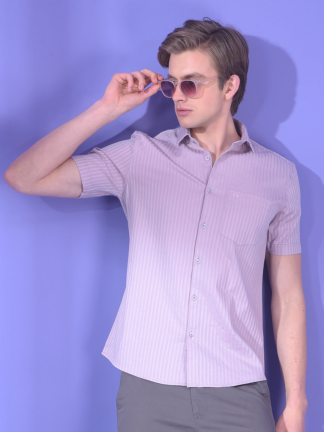 Purple Vertical Stripes 100% Cotton Shirt