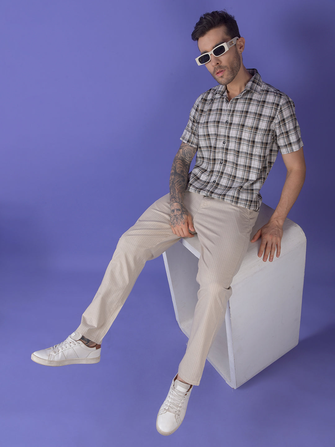 Beige Printed Trousers
