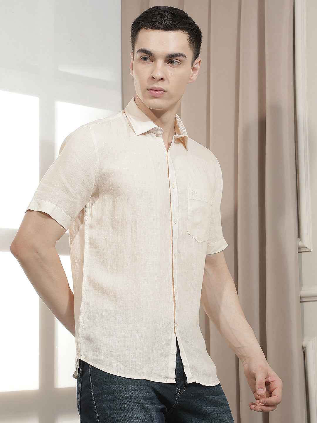 Elegant Beige Textured Linen Shirt