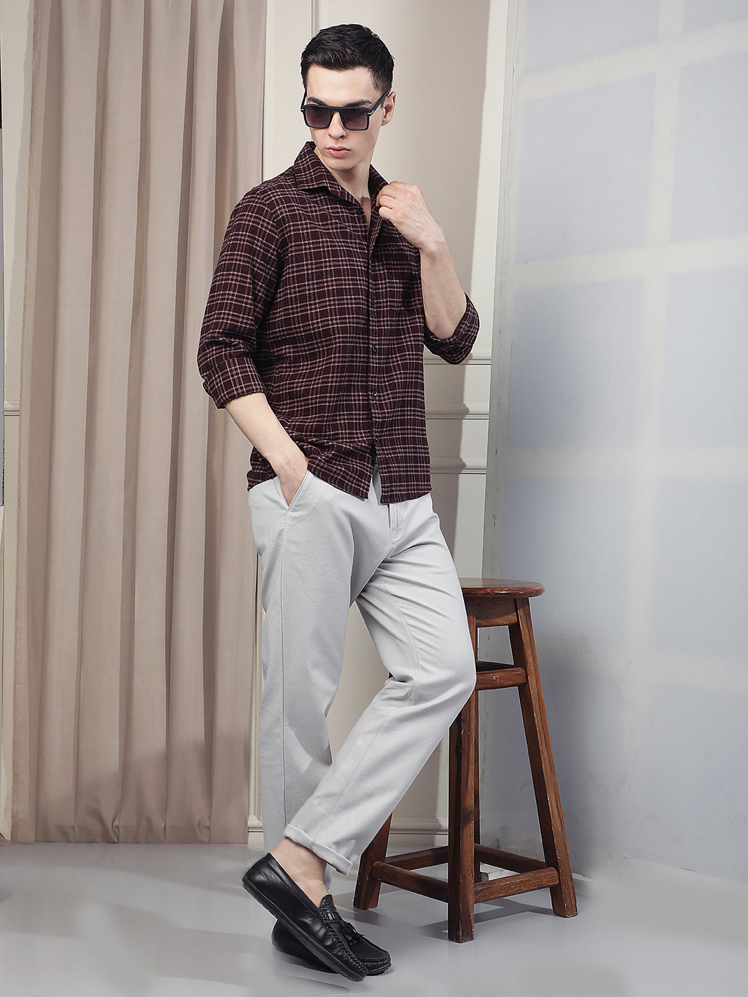 Maroon Checked 100% cotton Shirt