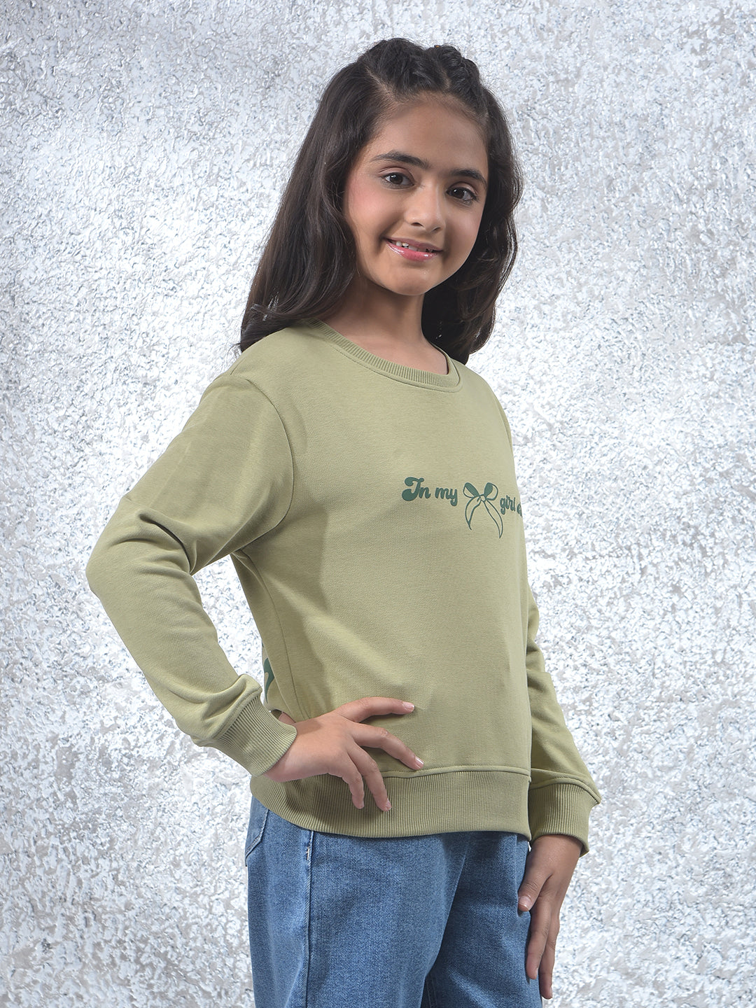 Green Graphic Print Oversize Knitted Sweatshirt