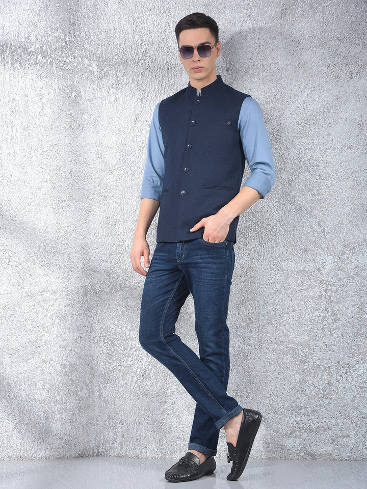 Navy Blue Sleeveless Waist Coat