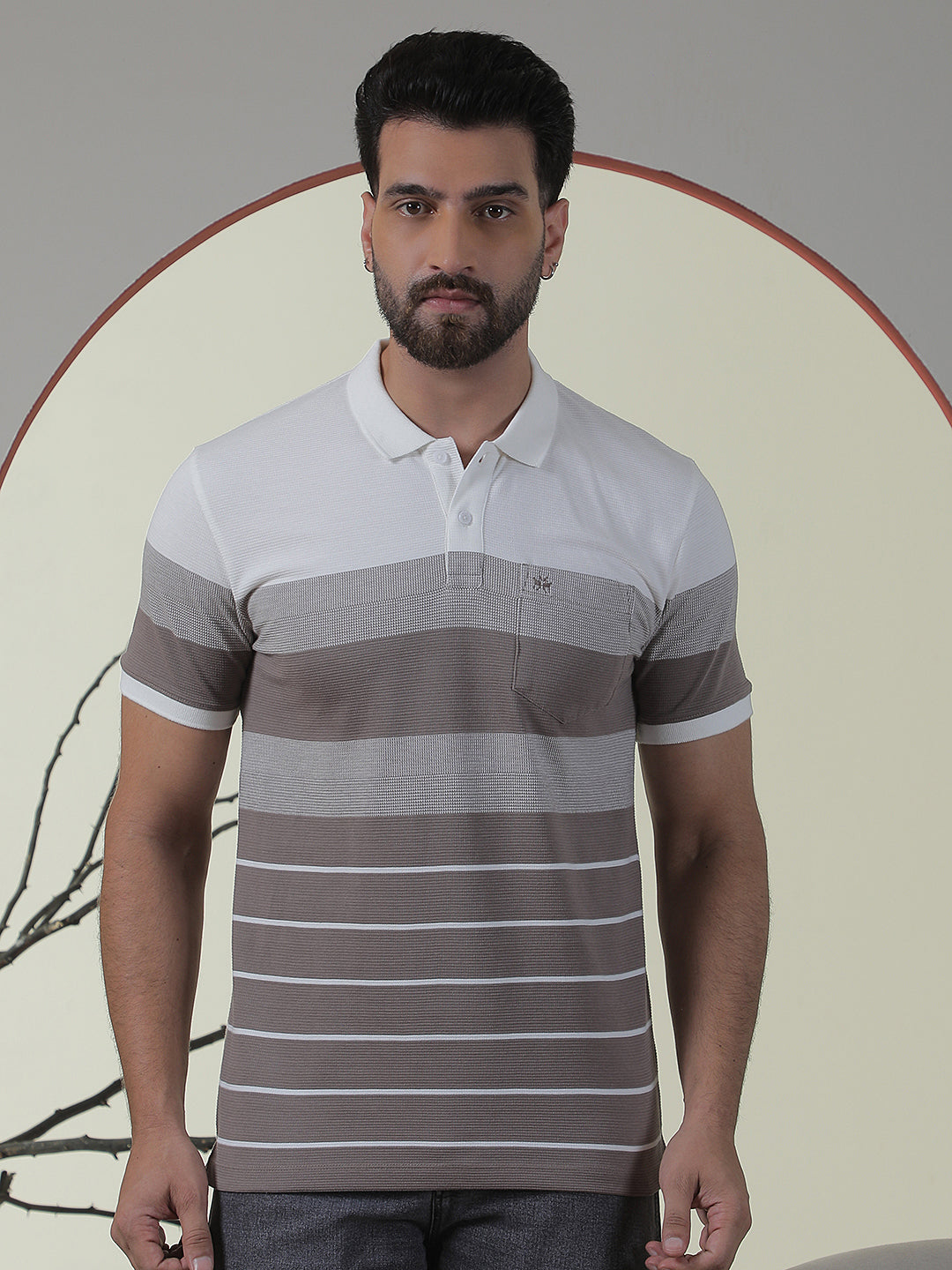 Purple Horizontal Striped Polo Neck T-Shirt