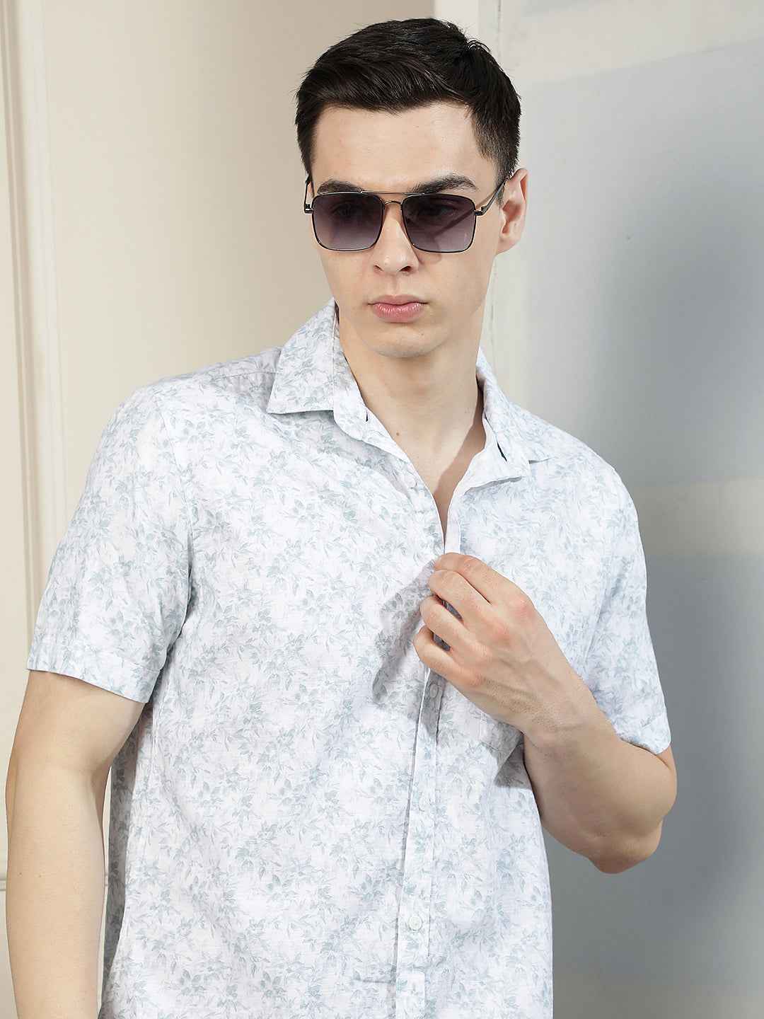 White Floral Print Shirt