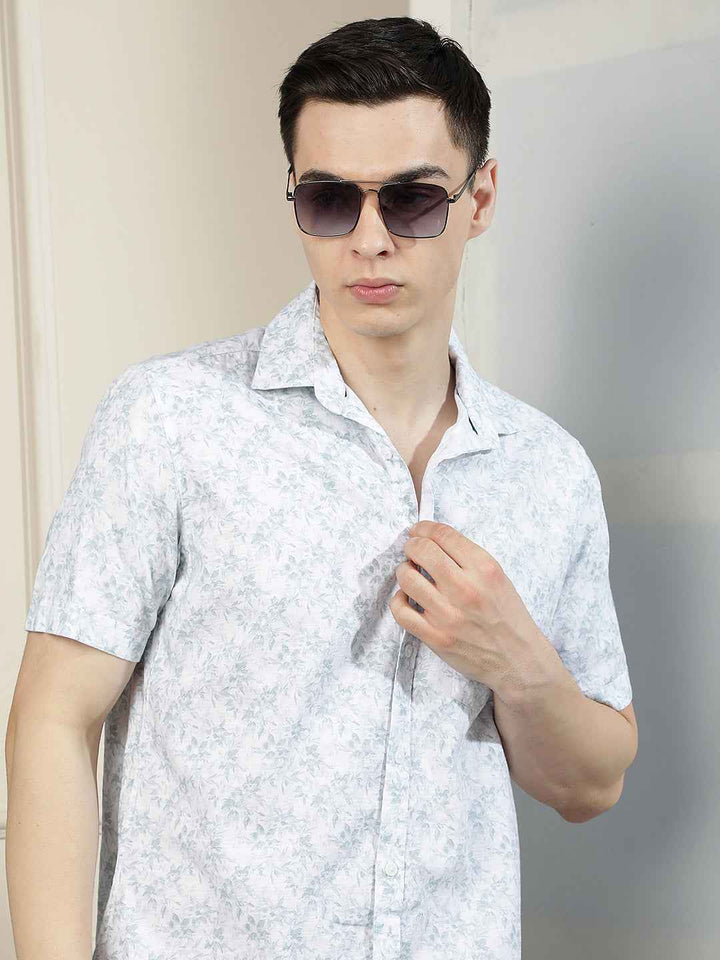 White Floral Print Shirt
