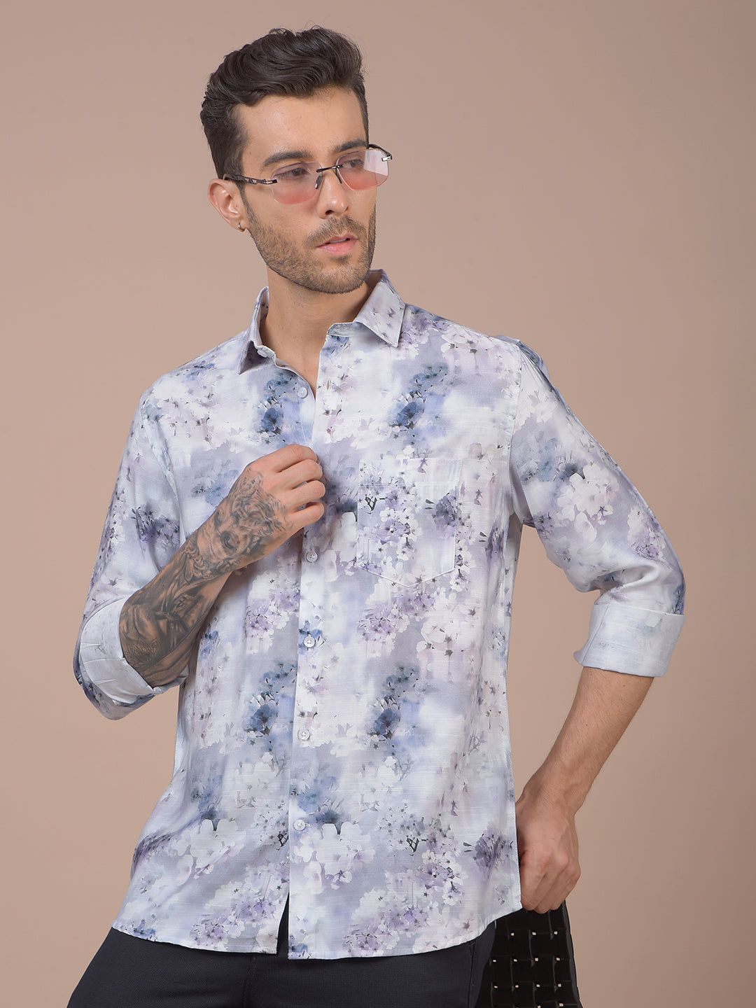 Purple Floral Print Shirt