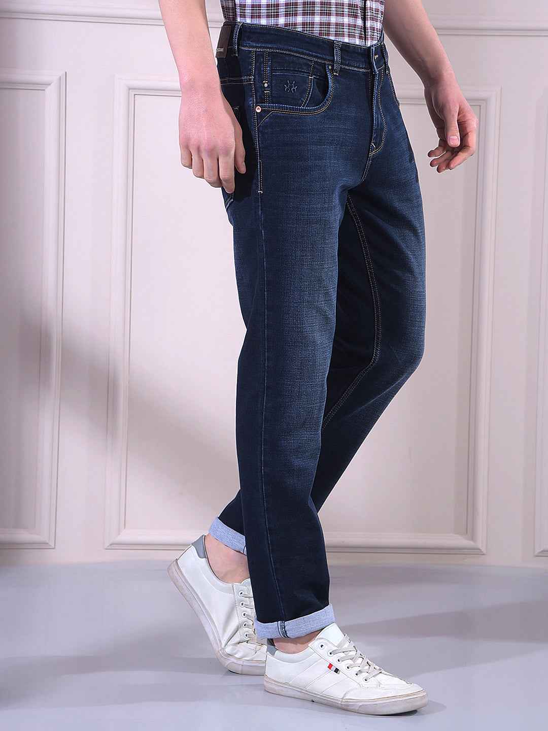 Bold Dark Blue Textured Versatile Urban Jeans