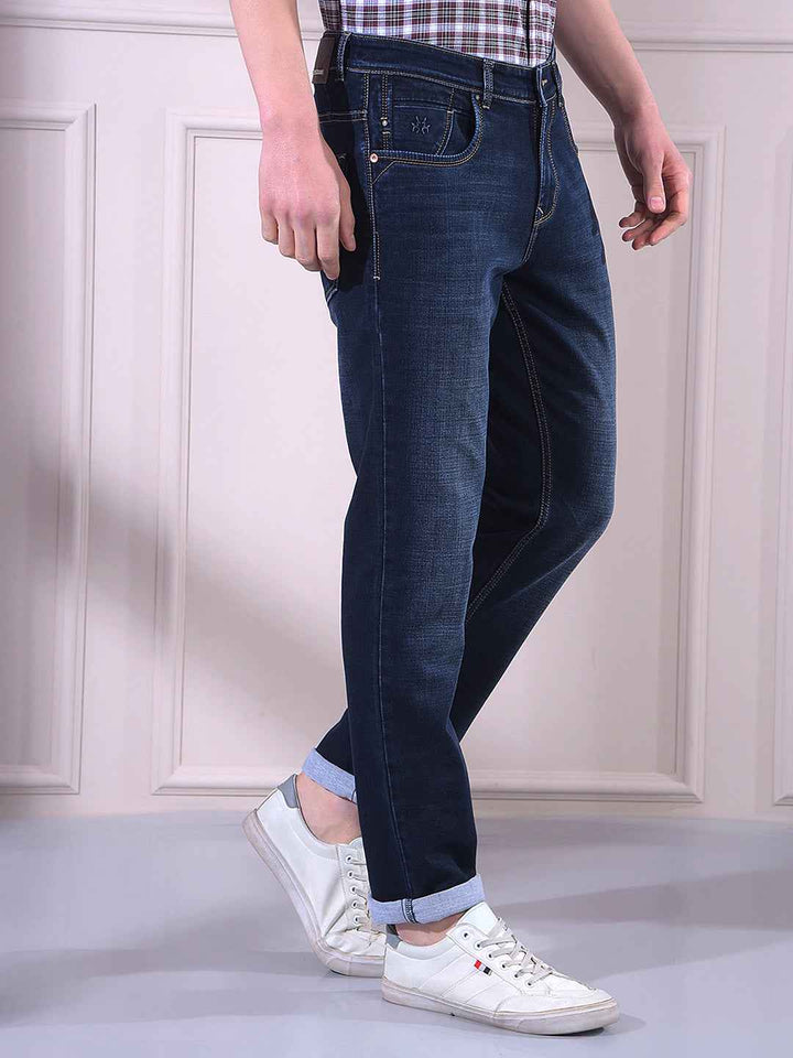 Bold Dark Blue Textured Versatile Urban Jeans
