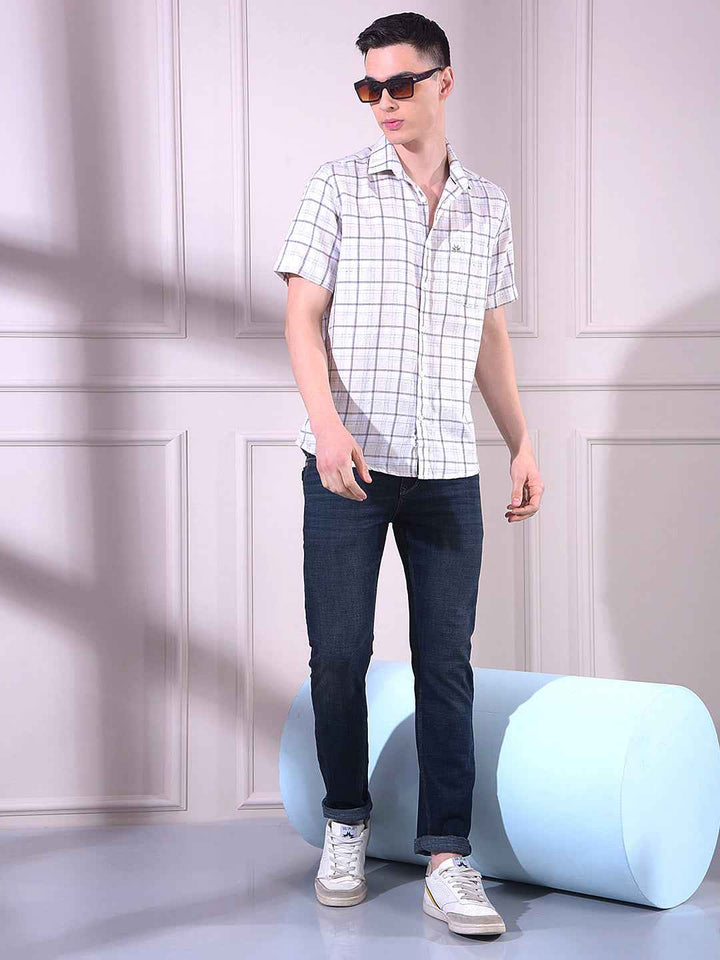 Olive Linen Checked Shirt