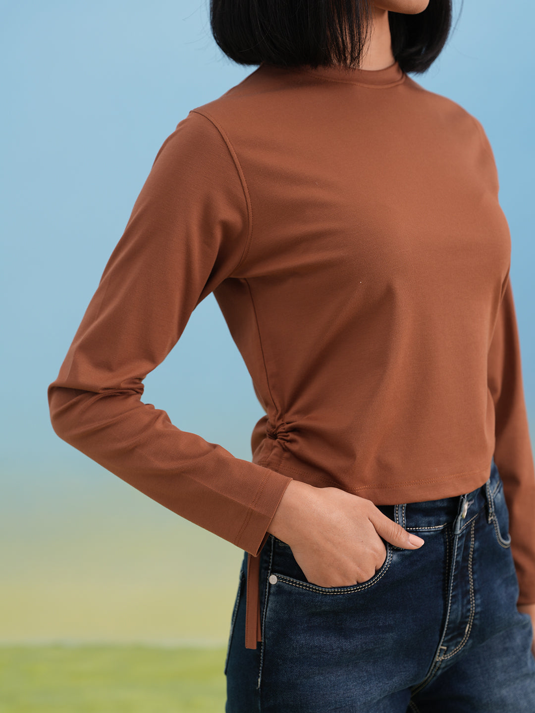 Warm Brown Solid Knit Tee