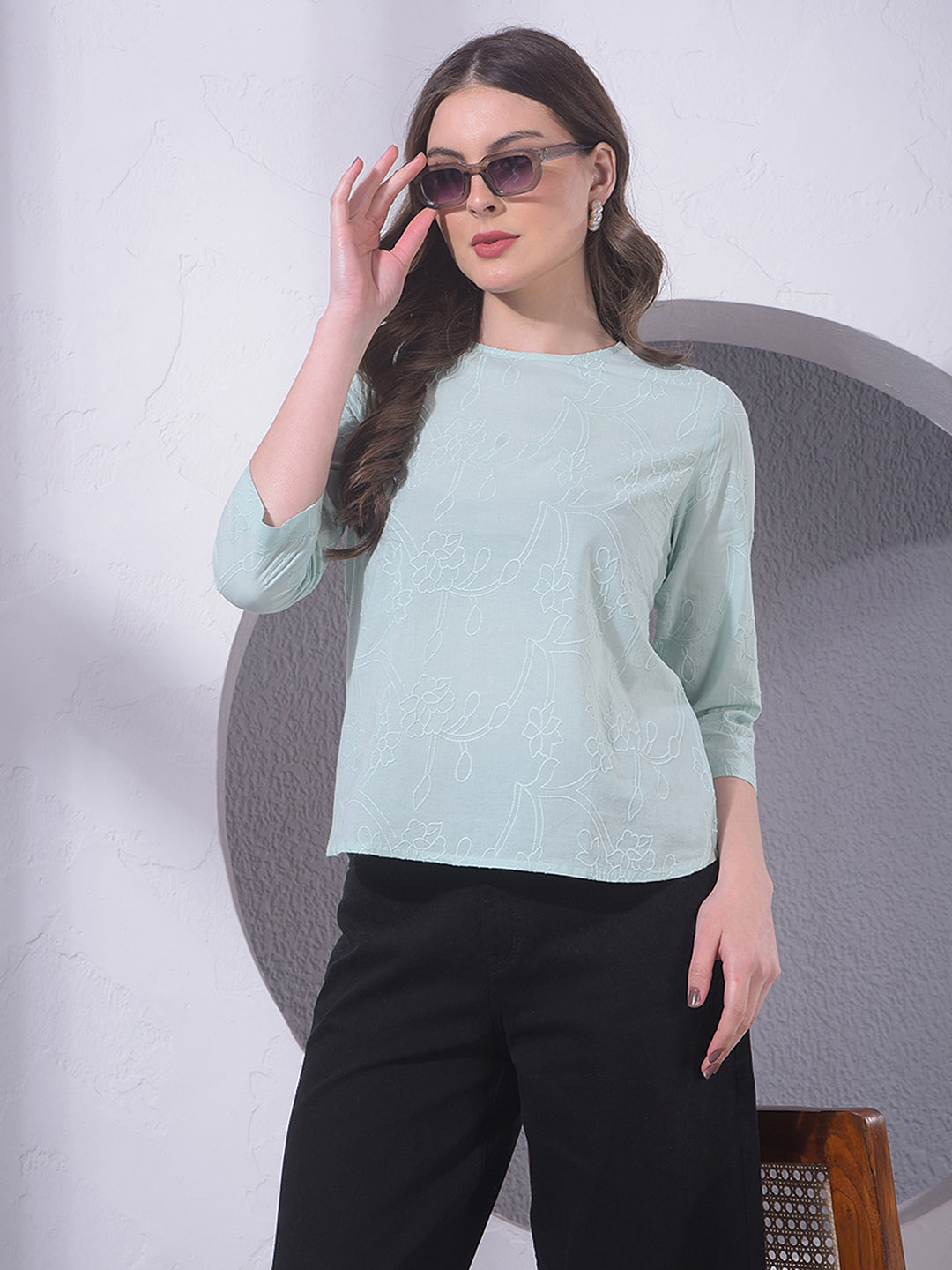 Green Embroidered 100% Cotton Top