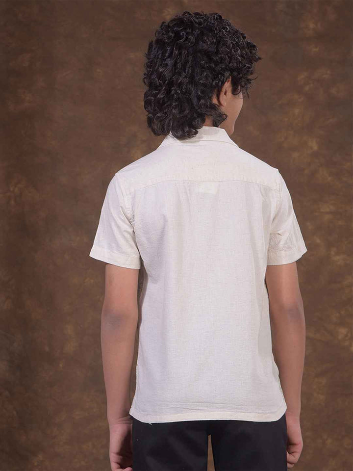 Green Embroidered Resort-Collar Linen Shirt
