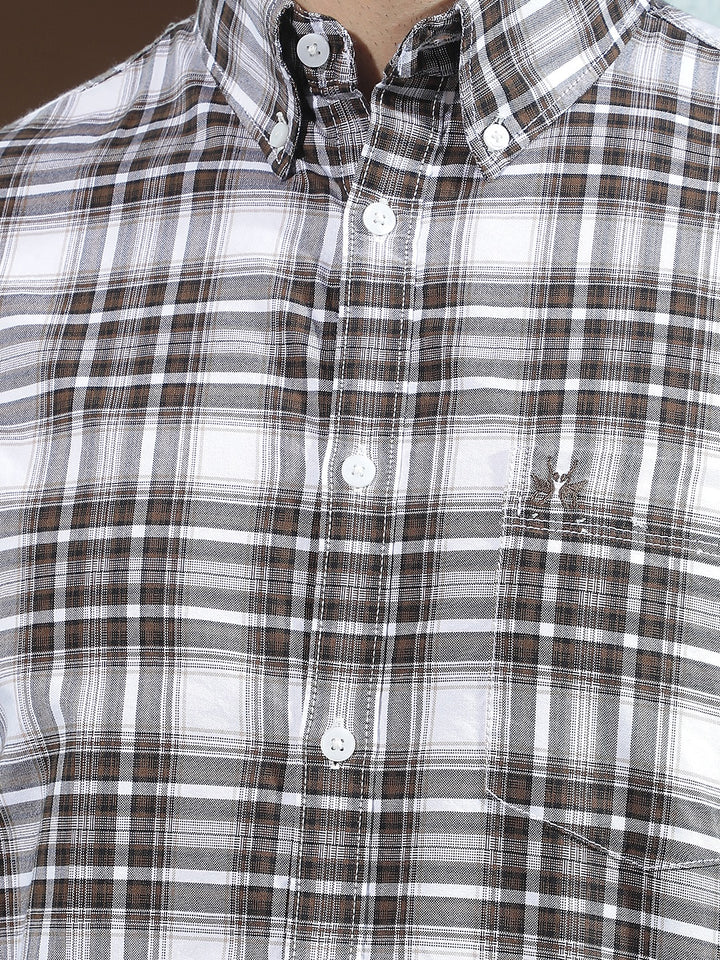 Brown 100% Cotton Checked Shirt