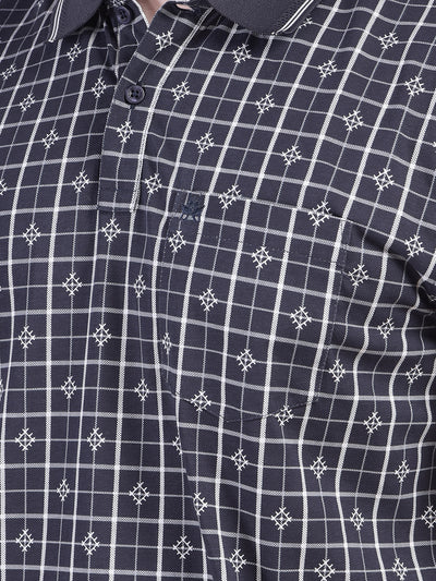Navy Blue Printed Polo-Neck T-Shirt