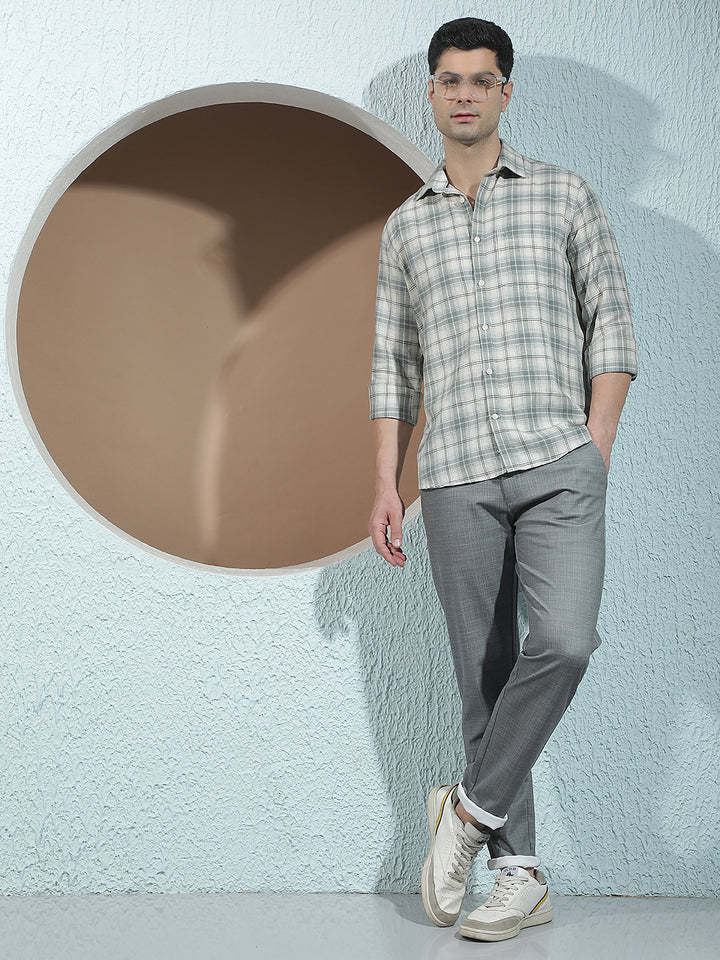 Forest Green Linen Checked Shirt