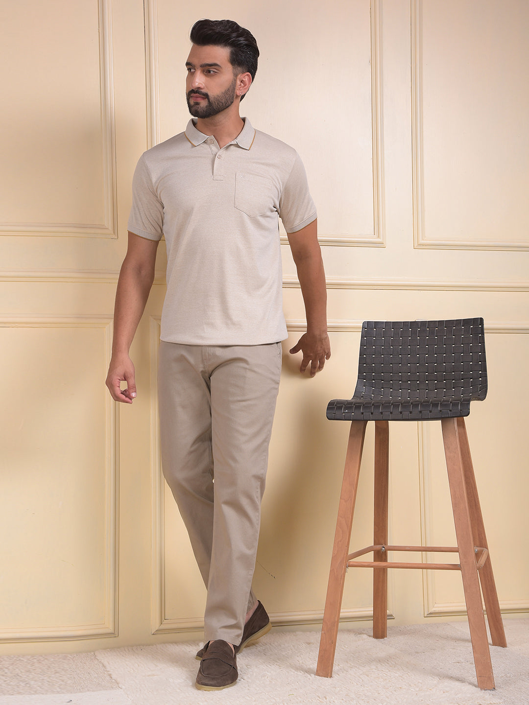 Beige Polo Neck T-Shirt