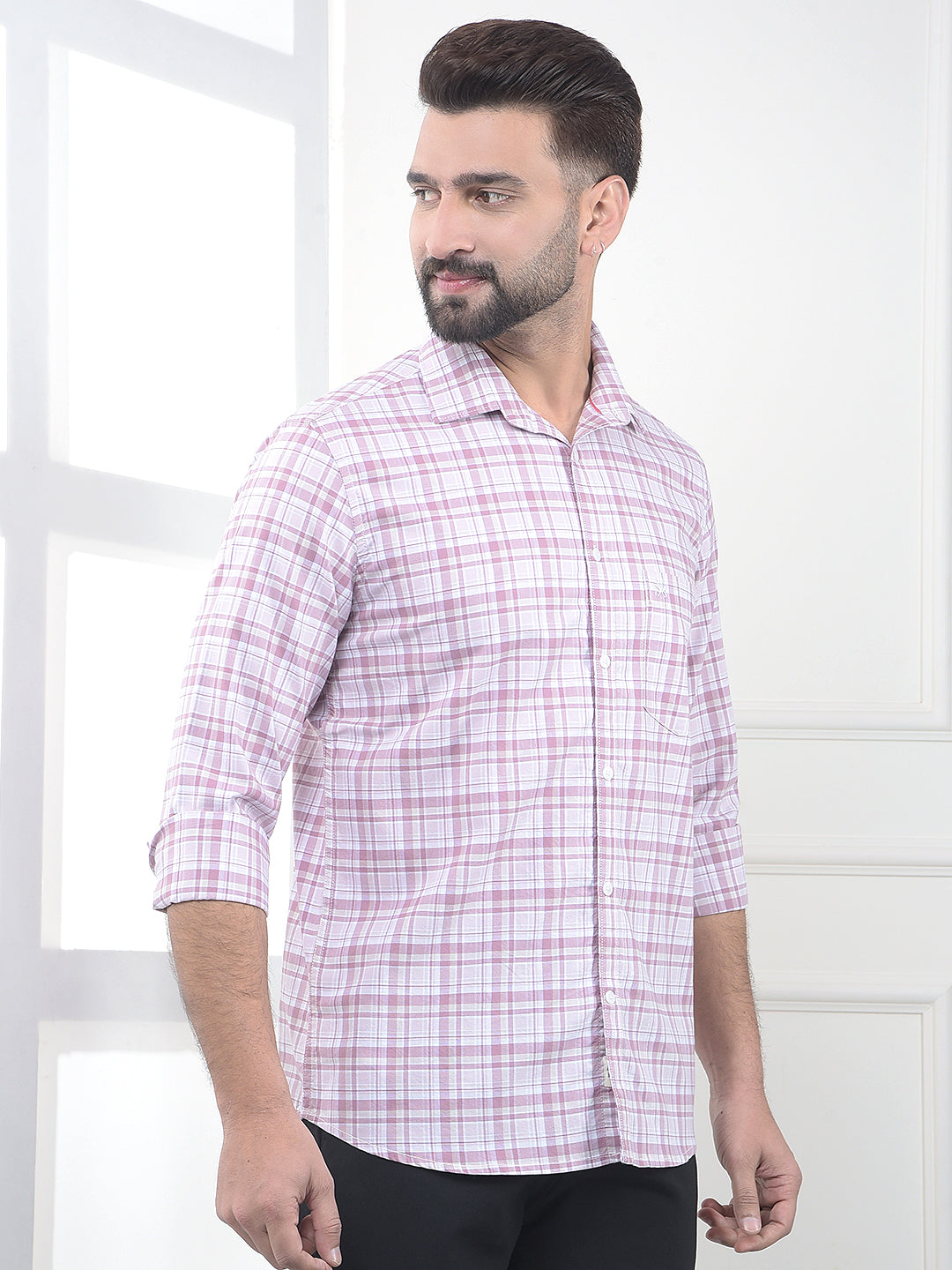 Pink Checked 100% Cotton Shirt