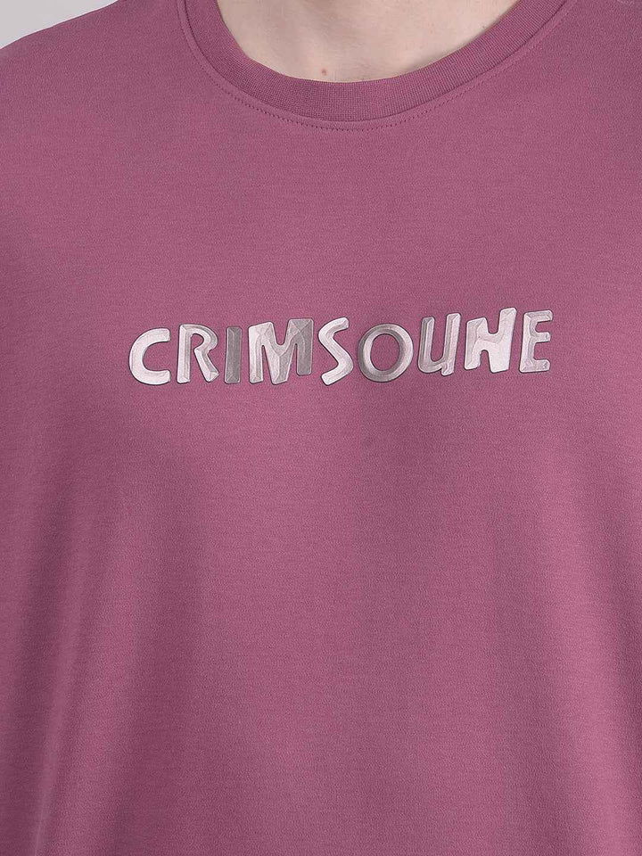 Mauve Typographic 100% Cotton Oversize T-Shirt