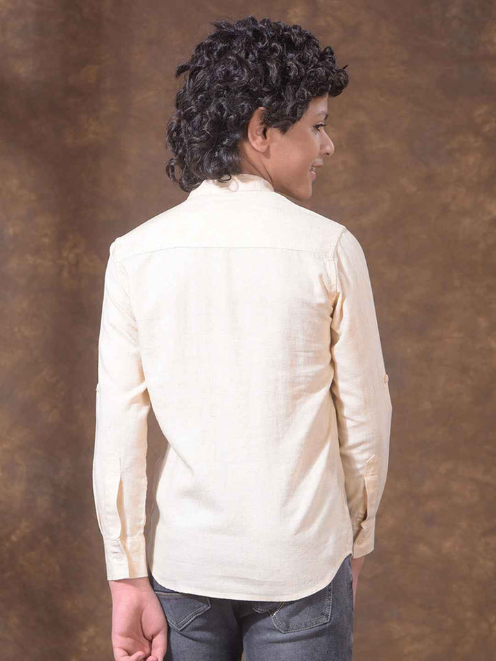 Cream Textured Linen Kurta