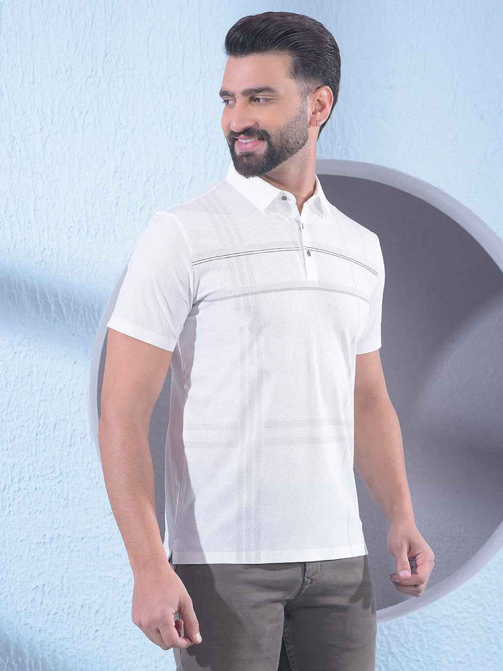 White Checked Polo Neck T-Shirt