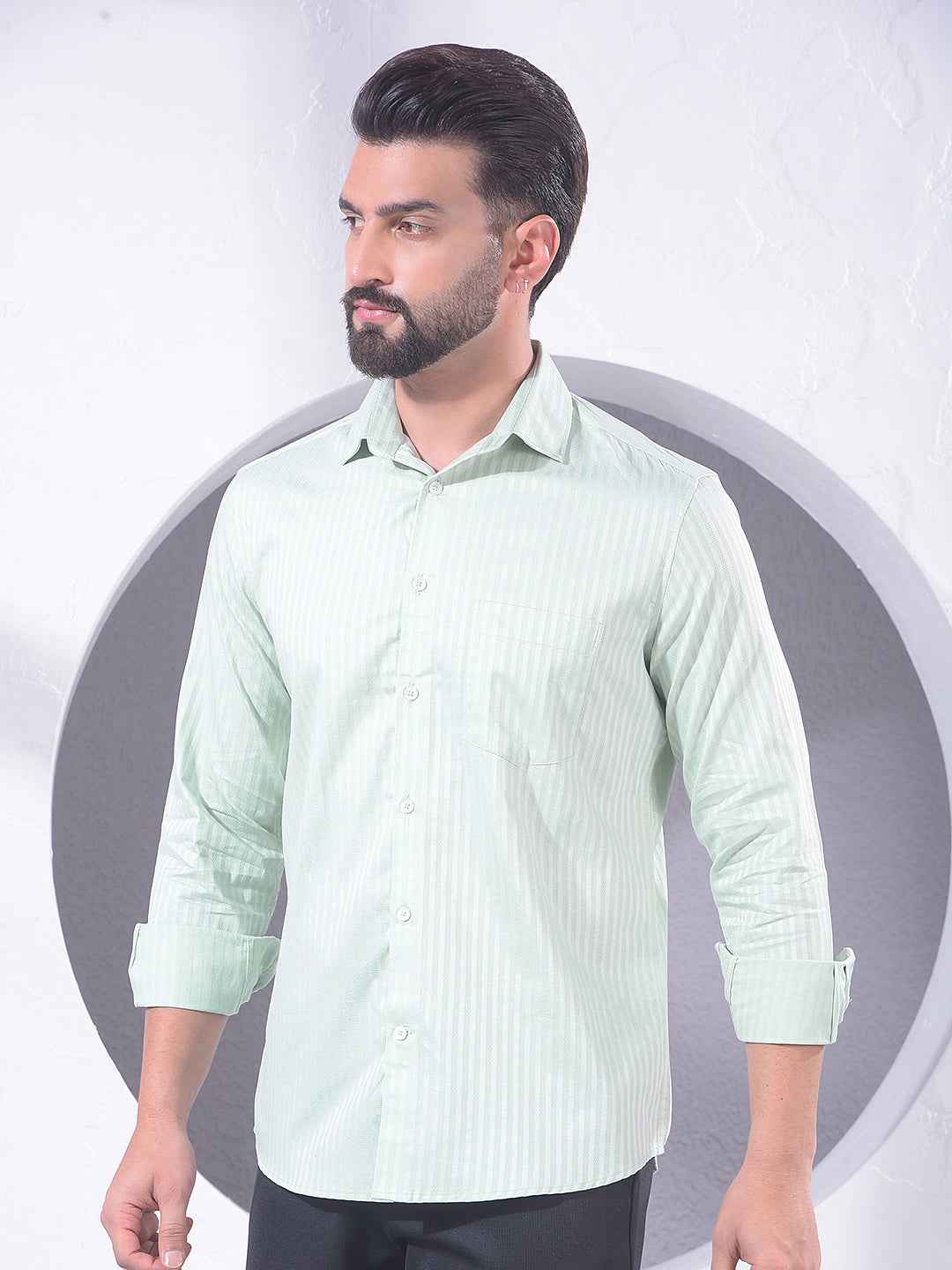 Green Vertical Stripes 100% Cotton Shirt