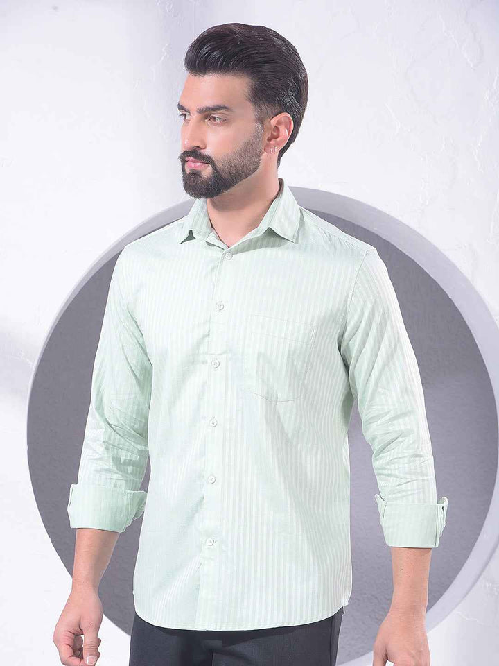Green Vertical Stripes 100% Cotton Shirt