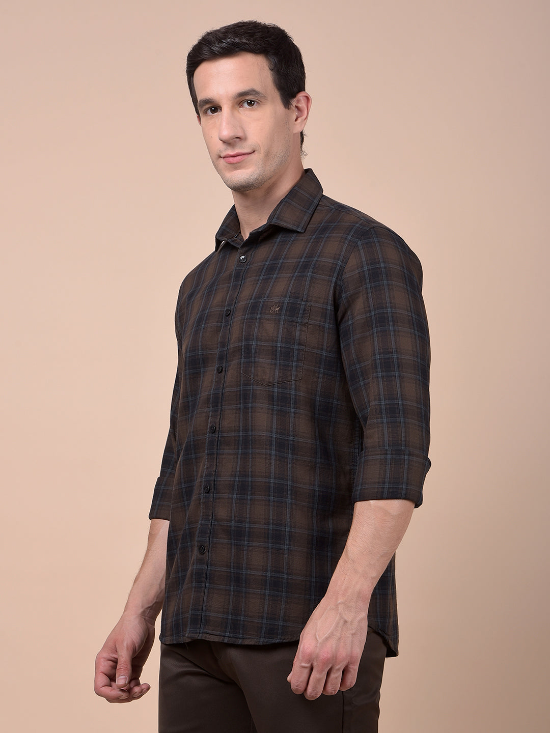 Brown Checked 100% Cotton Shirt