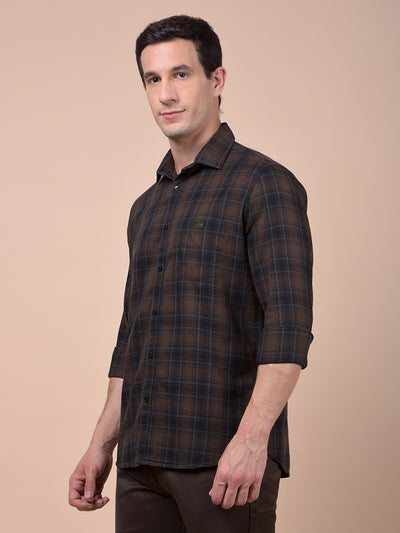 Brown Checked 100% Cotton Shirt