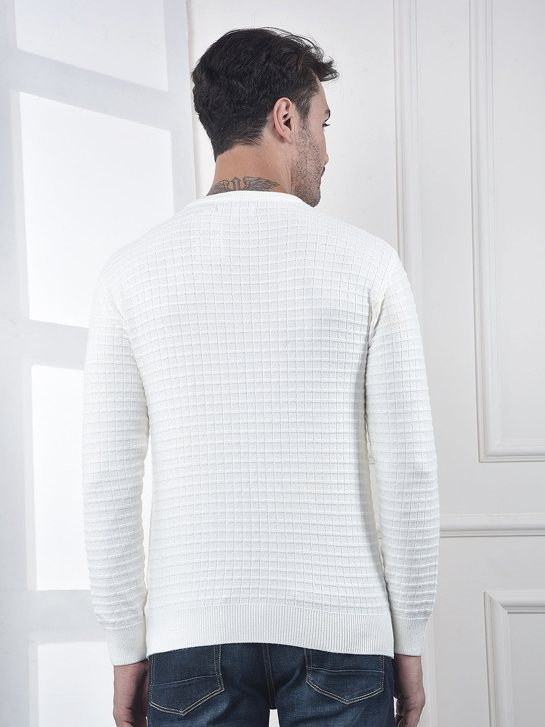 Off White Jacquard Knitted Sweater