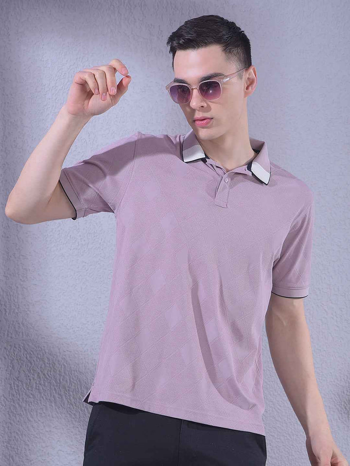 Purple Jacquard Polo Neck T-Shirt