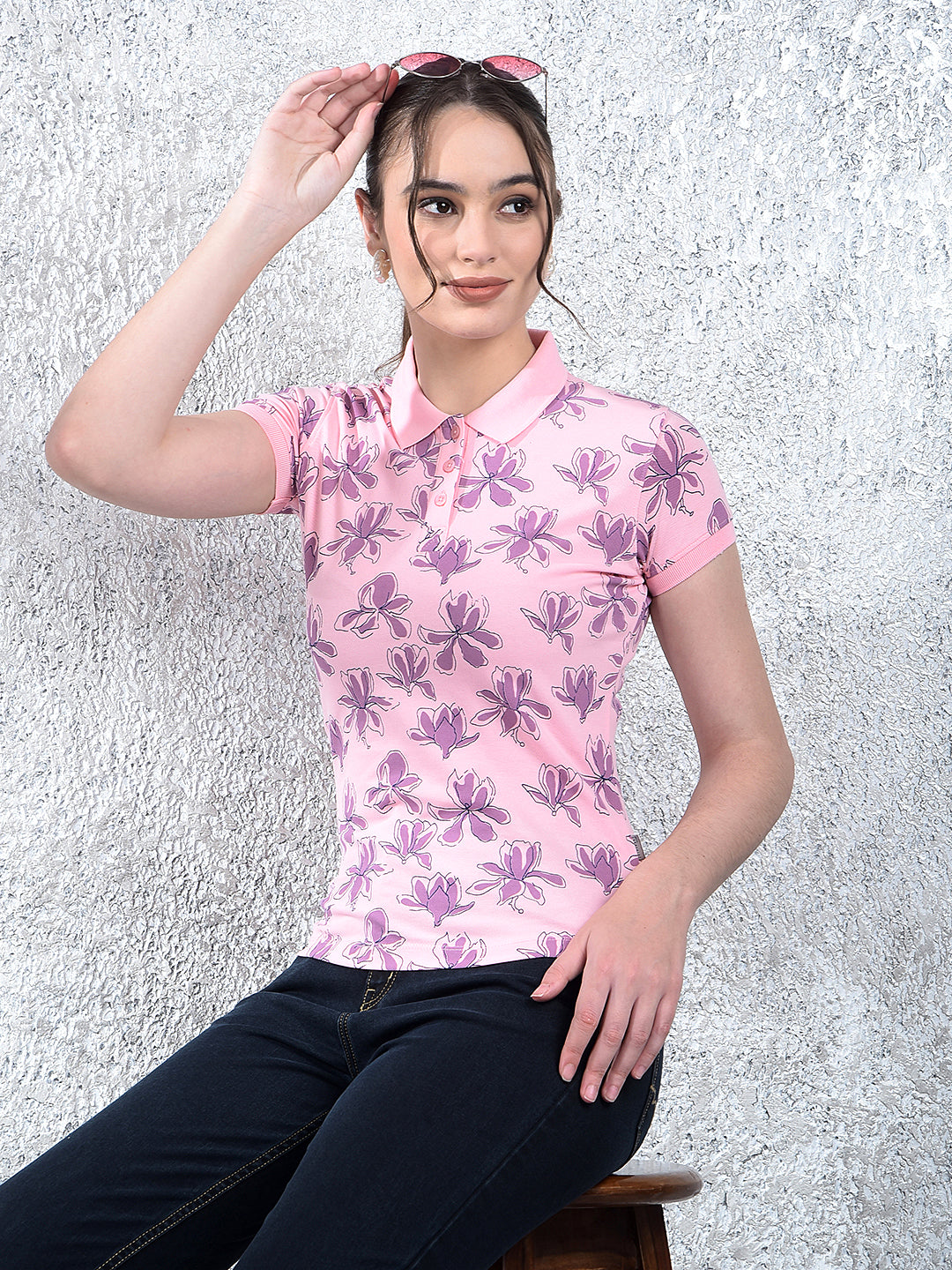 Purple Floral T-Shirt-Women T-Shirts-Crimsoune Club