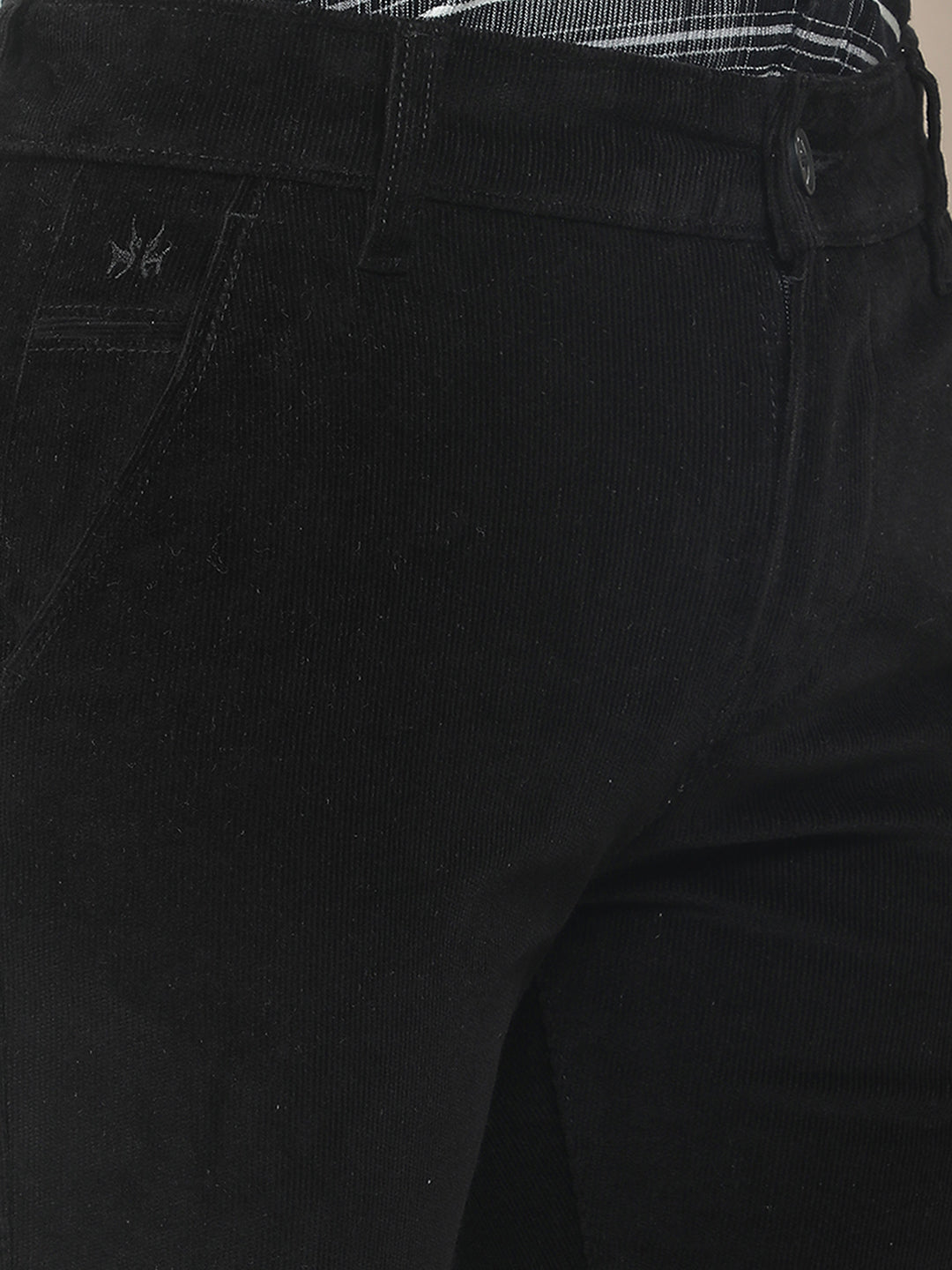 Black Cotton Stretchable Corduroy Trousers