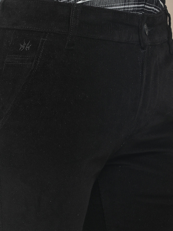 Black Cotton Stretchable Corduroy Trousers