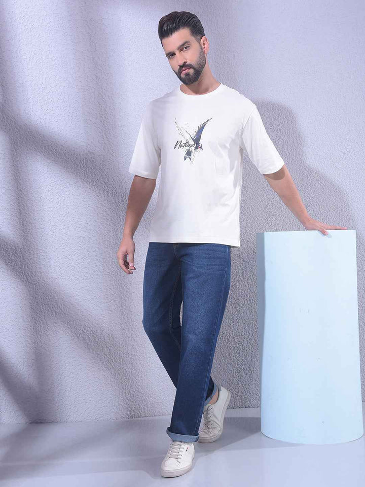 White Graphic Print 100% Cotton Oversize T-Shirt