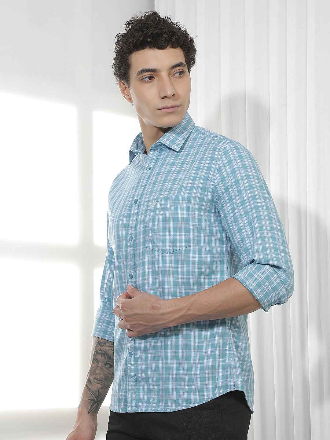 Blue Checked 100% Cotton Shirt