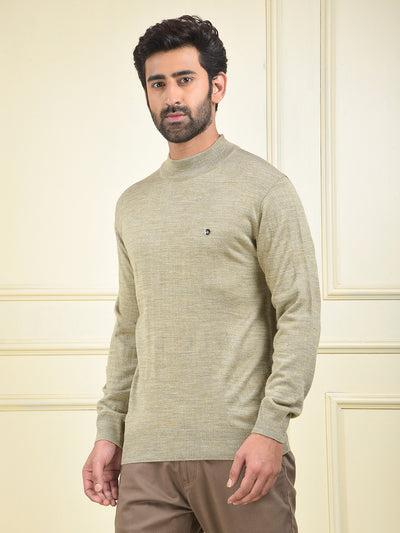 Beige High-Neck Knitted Sweater