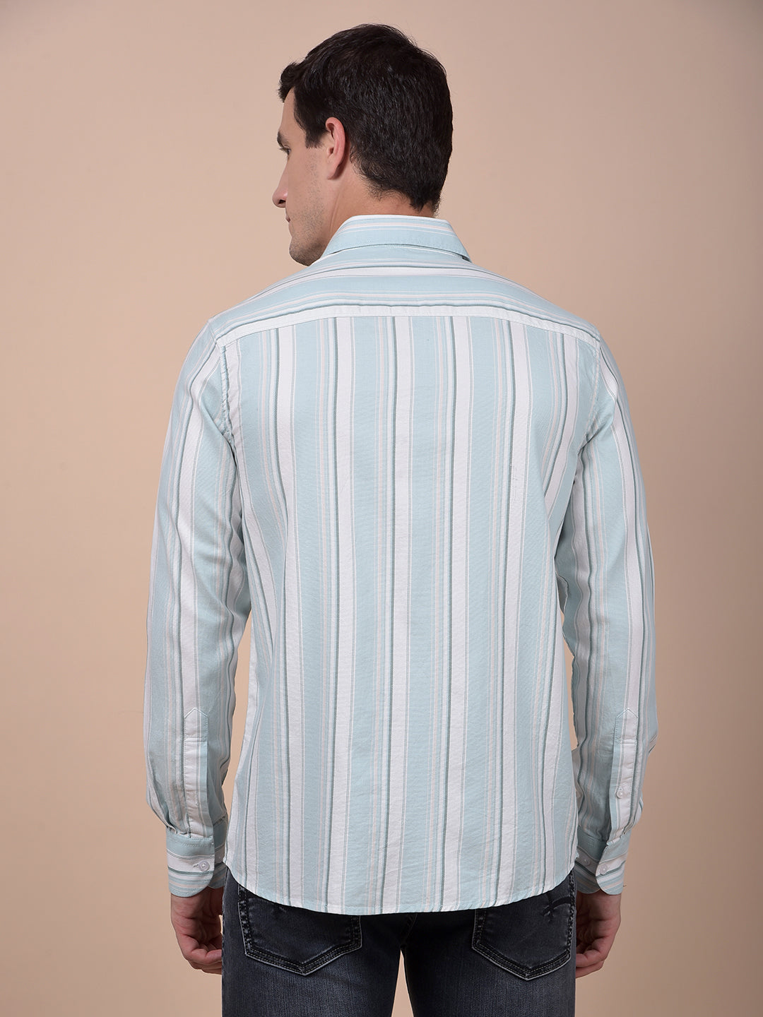 Green Vertical Stripes 100% Cotton Shirt