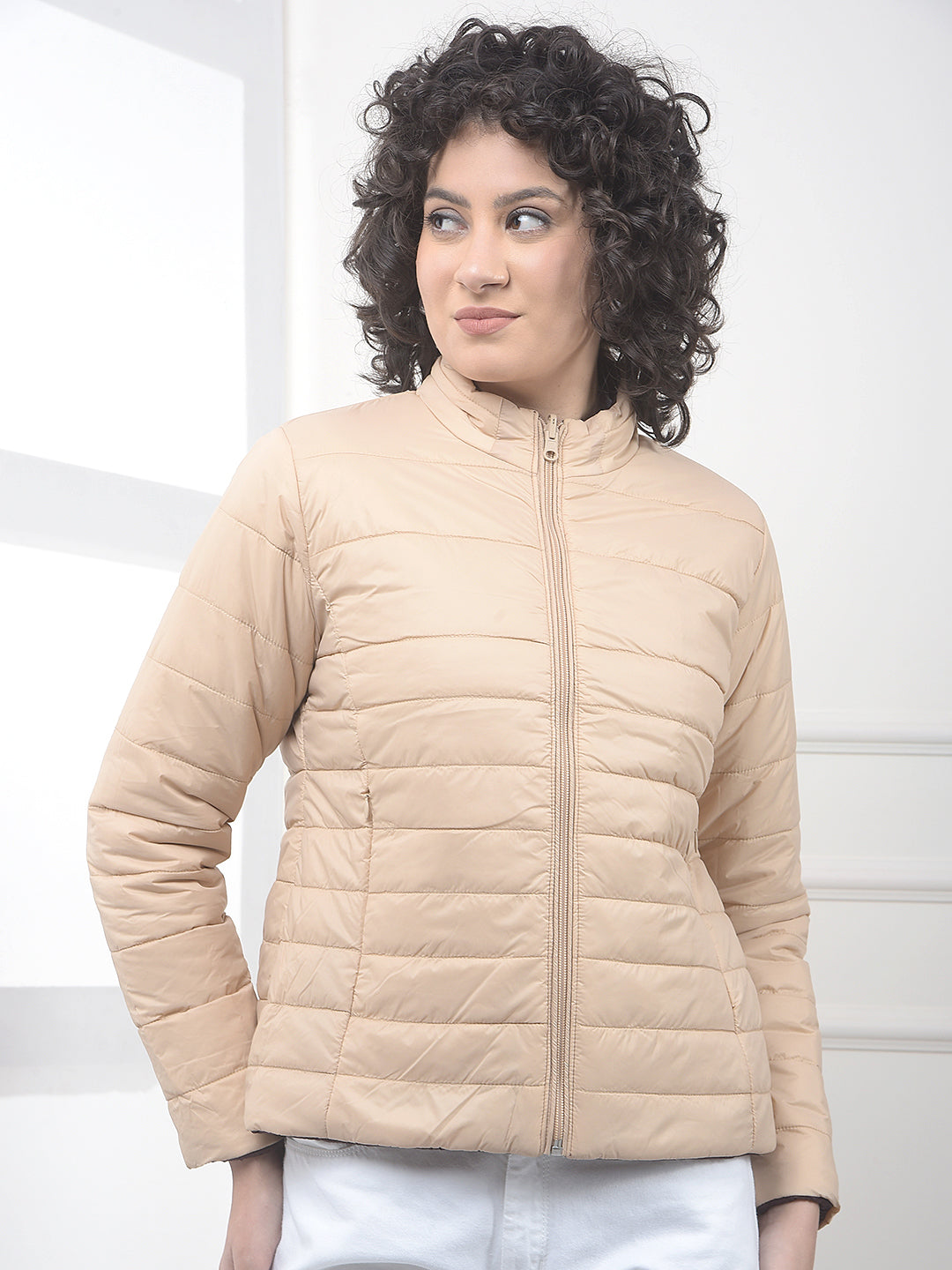 Wine High Neck Puffer Jacket