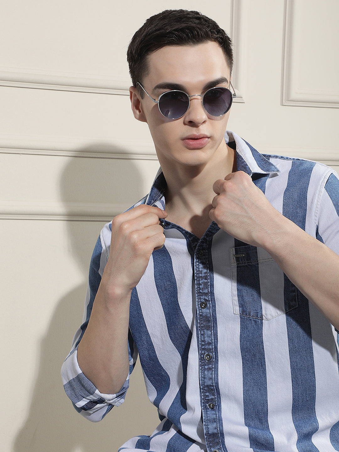 Blue Vertical Stripes 100% Cotton Shirt