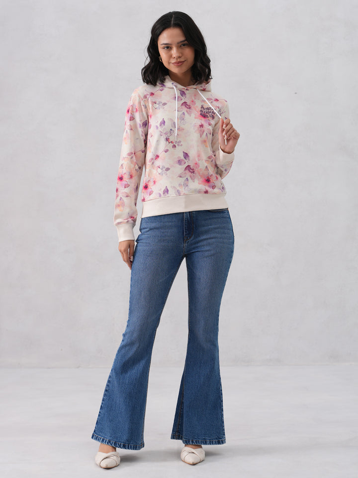 Multi-Color Floral Printed Hooded Neck Sweatshirt