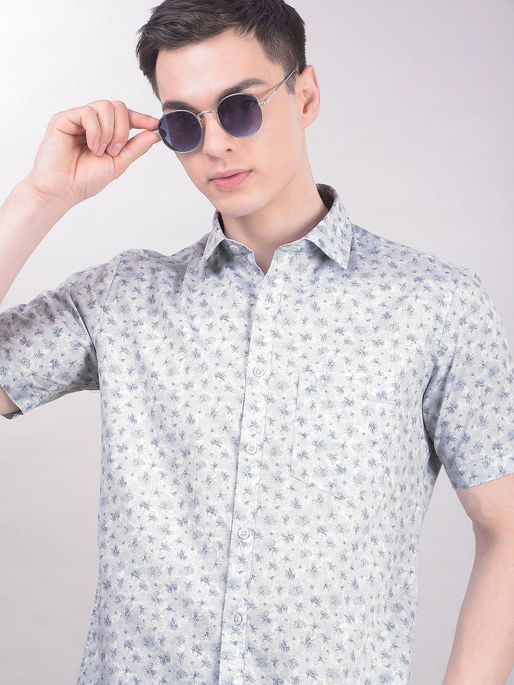 Blue Floral Print Shirt-Men Shirts-Crimsoune Club