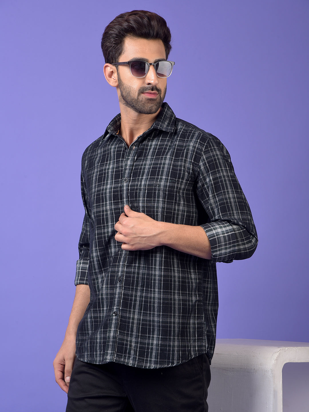 Black Checked Corduroy Shirt