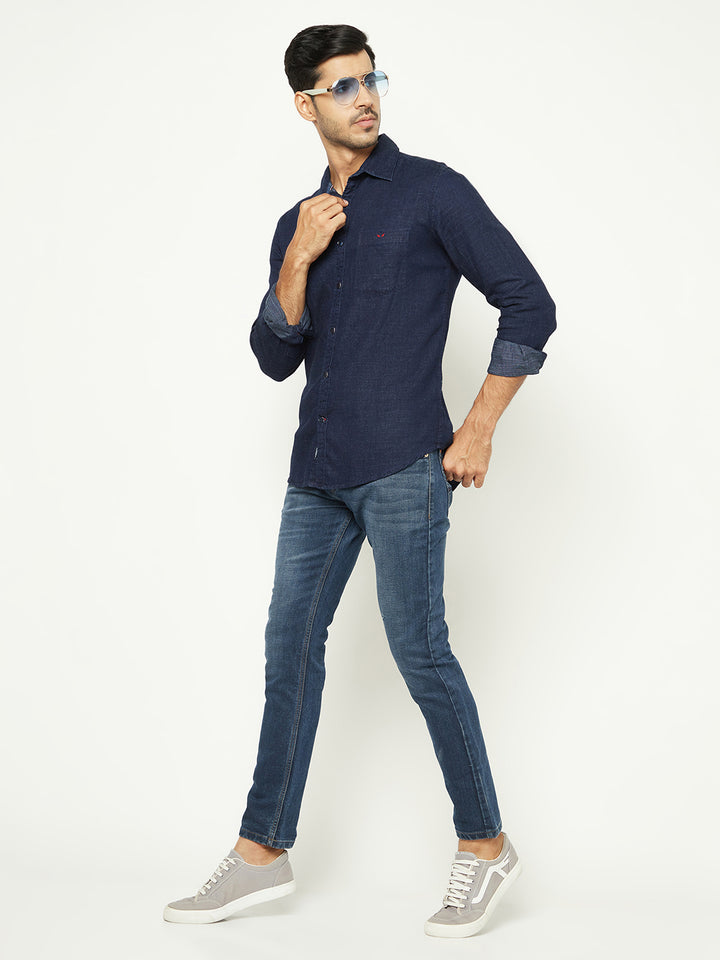 Navy Blue 100% Cotton Denim Shirt